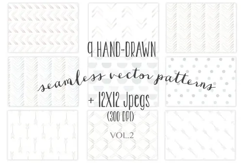 手绘水彩图案设计元素Seamless hand-drawn patterns vol.2