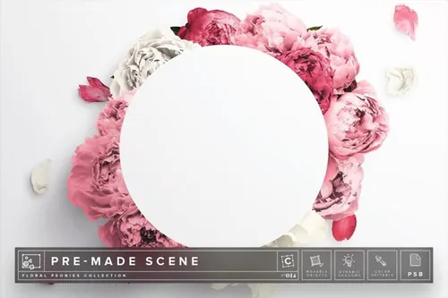 卉边框的banner设计素材 Floral Peonies Mockup Scene