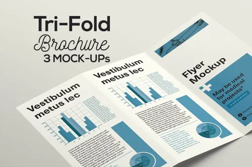 3 Tri-Fold Flyer Mock-ups 三折页贴图展示模版