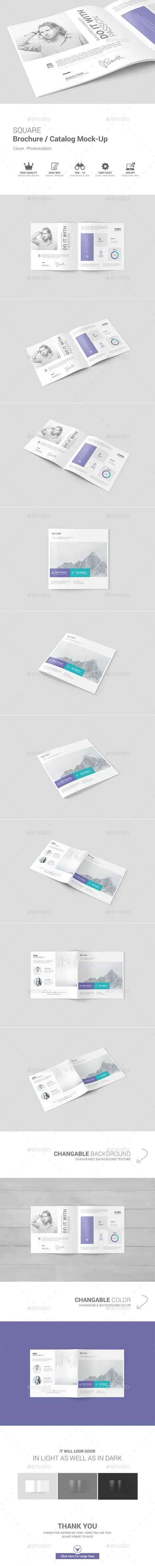 正方形小册子展示样机下载 Square Brochure Catalog Mock