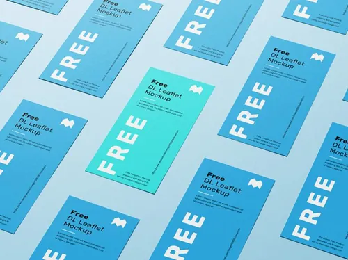 DL传单海报宣传单设计平铺展示样机PSD模板 DL leaflet grid mockup