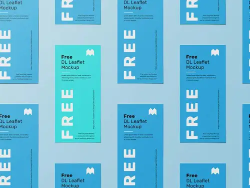 DL传单海报宣传单设计平铺展示样机PSD模板 DL leaflet grid mockup