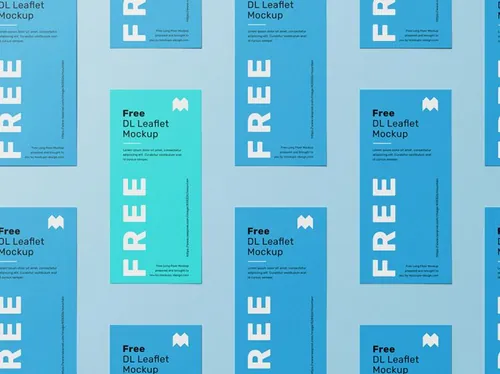 DL传单海报宣传单设计平铺展示样机PSD模板 DL leaflet grid mockup