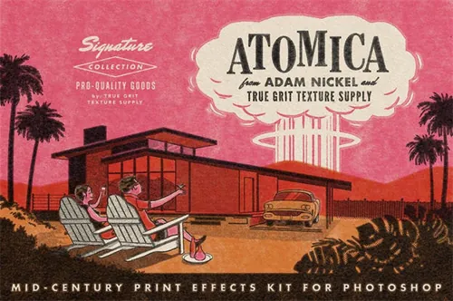 复古漫画做旧艺术中世纪磨损油墨印刷效果PS动作 Atomica Mid