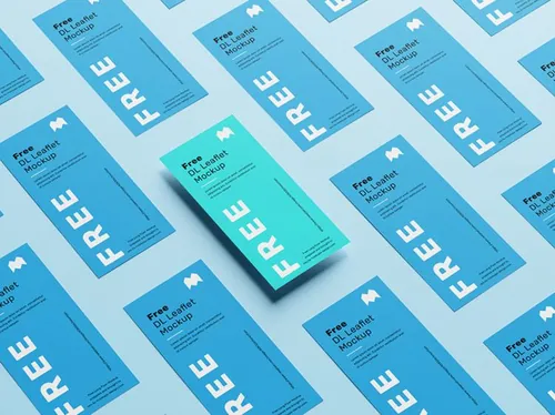 DL传单海报宣传单设计平铺展示样机PSD模板 DL leaflet grid mockup