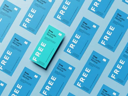 DL传单海报宣传单设计平铺展示样机PSD模板 DL leaflet grid mockup