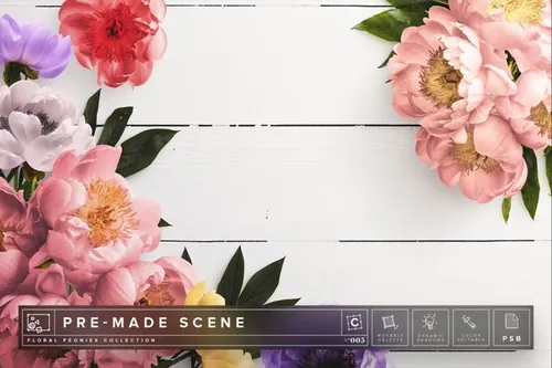 花卉场景样机 Floral Peonies Mockup Scene