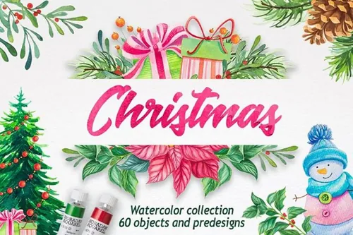 圣诞节水彩插画矢量合集包 Christmas