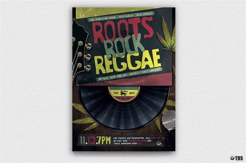 音乐派对传单PSD模板 Roots-Rock-Reggae-Flyer-Template