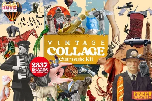 复古拼贴艺术老照片人物植物花卉动物建筑剪贴画合辑 Vinta