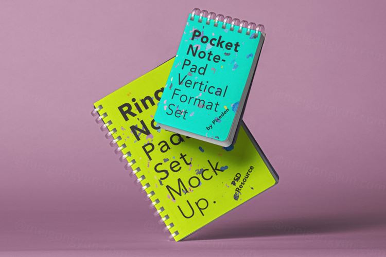 胶圈装订笔记本记事本封面设计贴图展示样机模板 Ringed Psd Notepads Set Mockup