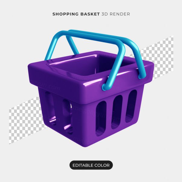 三维立体超市购物篮图标元素 3d shopping basket ic