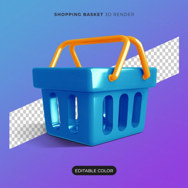三维立体超市购物篮图标元素 3d shopping basket ic