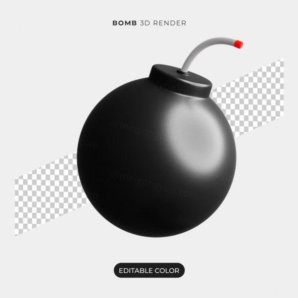 三维立体黑色炸弹图标元素 3d bomb icon isolated