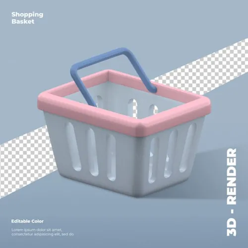 三维立体超市购物篮图标元素 3d shopping basket ic