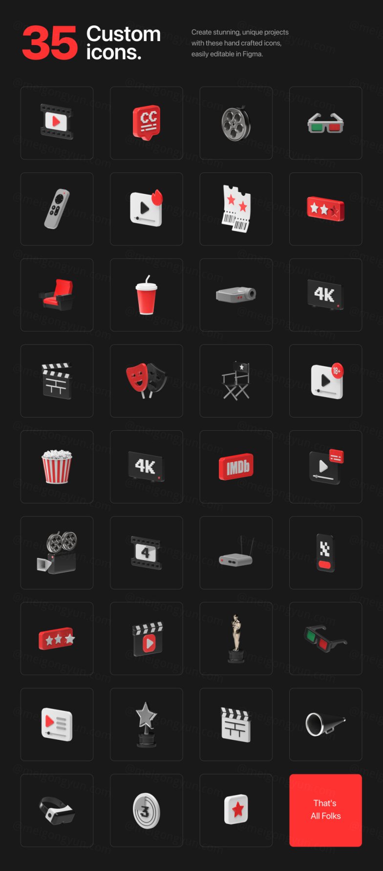 高品质C4D三维渲染影院主题元素图标合辑 Cinema 3D Icon