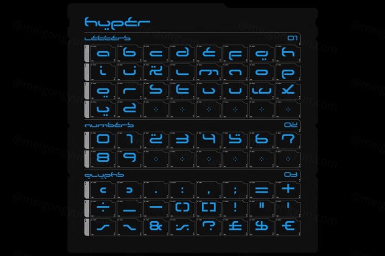 潮流复古Y2K千禧风未来派赛博机能潮牌电音英文装饰字体素材