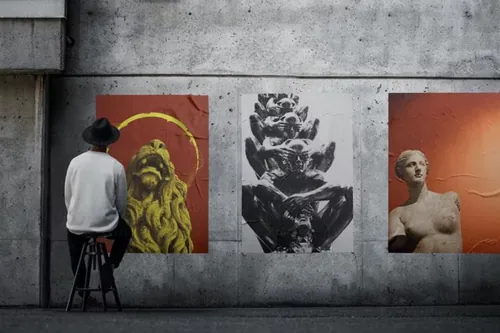 户外街头邹巴巴的墙体宣传印刷广告贴图展示样机PSD模板 Wa