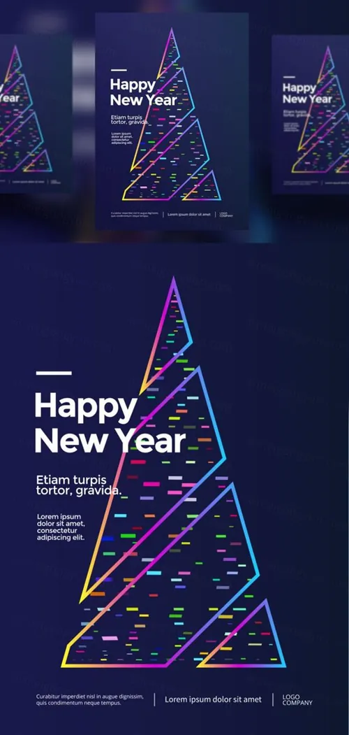 新年贺卡设计圣诞树海报矢量图素材