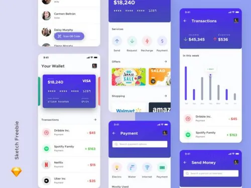 手机移动APP钱包界面设计UI素材 Mobile Wallet Con