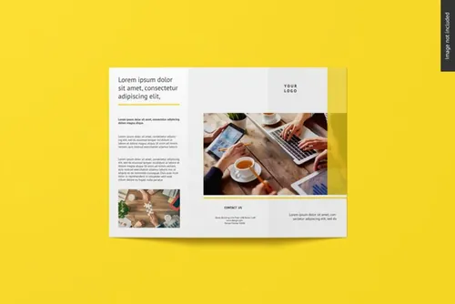 高品质传单折页设计提案样机PSD模板 Bifold flyer brochure mockup