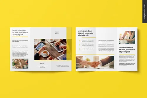 高品质传单折页设计提案样机PSD模板 Bifold flyer brochure mockup