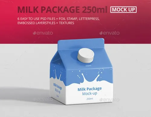 牛奶盒包装PSD模板Juice / Milk Mockup - 250ml Carton Box