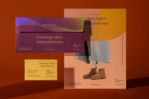 邀请函信封名片品牌设计提案场景展示样机模板 Mailing