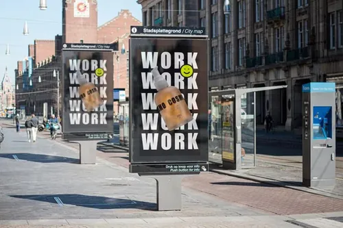 街头路边灯箱广告牌宣传海报广告设计贴图展示样机模板 Adve