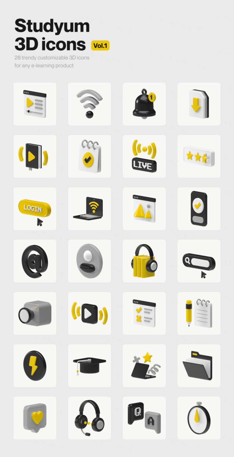 电子学习产品网校培训机构学习主题3D图标合辑 Studyum 3D i