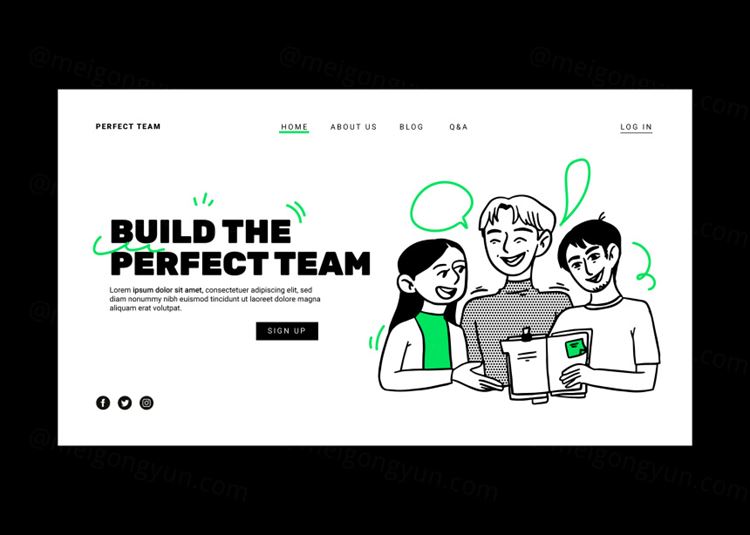 手绘黑白设计师创意团队人物插画Web插图EPS矢量素材