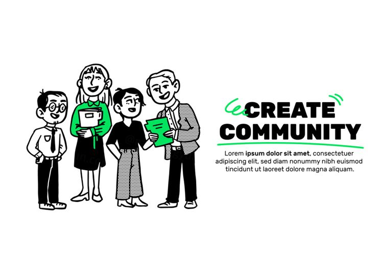 手绘黑白设计师创意团队人物插画Web插图EPS矢量素材