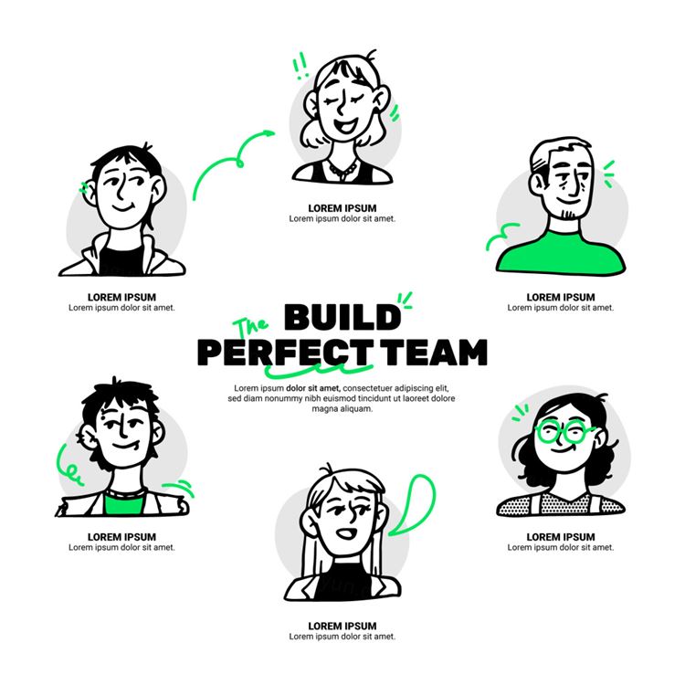 手绘黑白设计师创意团队人物插画Web插图EPS矢量素材