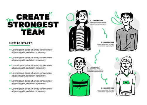 手绘黑白设计师创意团队人物插画Web插图EPS矢量素材