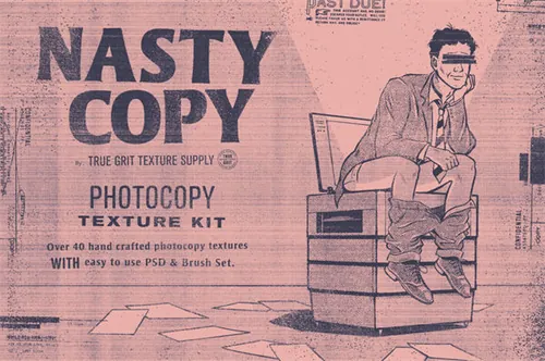 复古漫画做旧艺术损坏油墨影印砂砾纸张纹理笔刷合辑 Nasty Copy