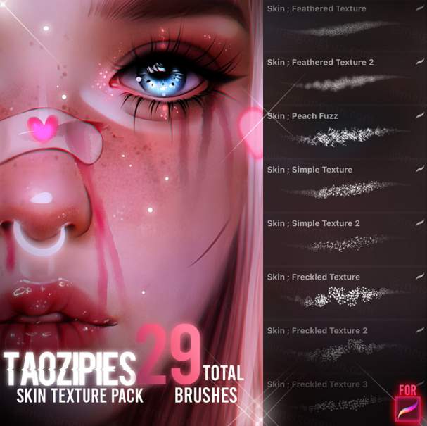 雀斑斑点皮肤纹理毛孔笔刷 Taozipie - Skin Texture and Pores Brushset