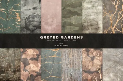 仲冬褪色花朵金色树枝花卉大理石图案纹理素材合辑 Greyed