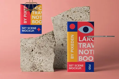 旅行笔记本封面设计提案场景展示样机模板 Travel Sce