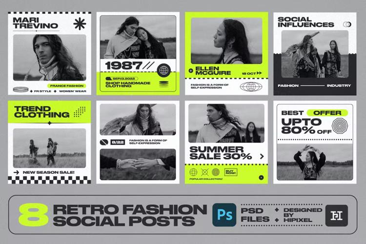 时尚潮流酸性艺术Ins排版海报PSD模板 8 Retro F