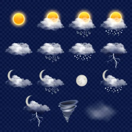 栩栩如生的天气图标EPS矢量合集包 Realistic weather icons set