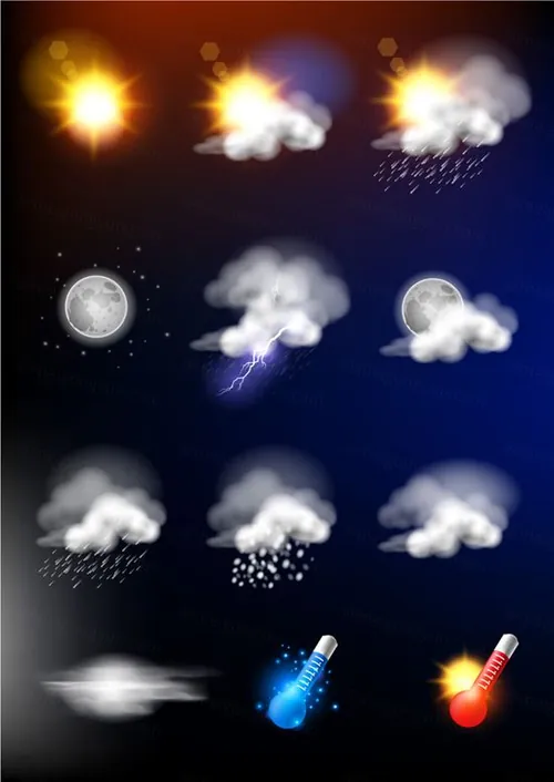 栩栩如生的天气图标EPS矢量合集包 Realistic weather icons set