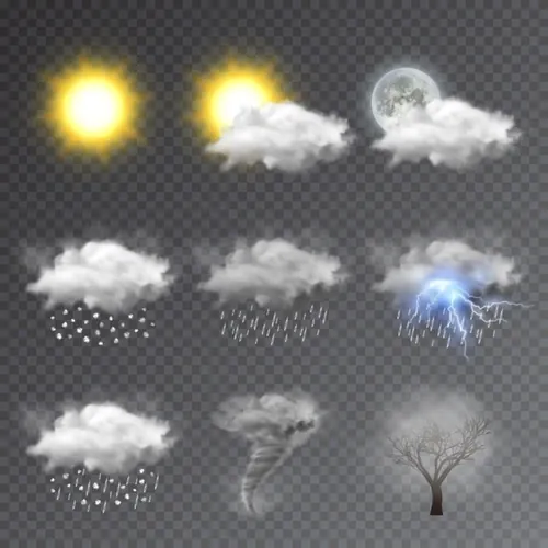 栩栩如生的天气图标EPS矢量合集包 Realistic weather icons set