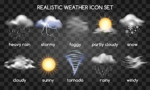 栩栩如生的天气图标EPS矢量合集包 Realistic weather icons set