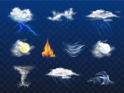 栩栩如生的天气图标EPS矢量合集包 Realistic weather icons set