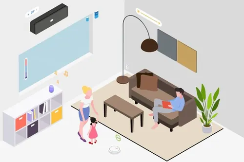 智能家居客厅等距概念图矢量插画 elements-smart-home-isometric-illustration-CJG...
