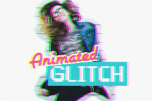 红蓝电波干扰特效PS动作Animated Glitch Photosh