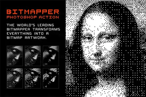 新复古未来派图像转像素位图风格半色调PS动作 Bitmapper -
