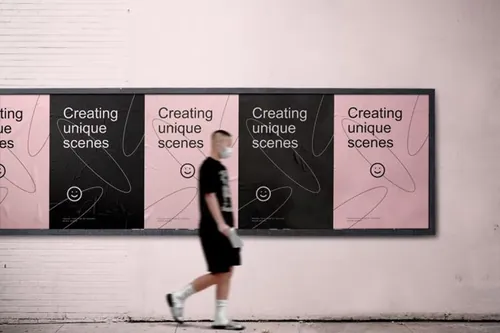 户外街头广告牌宣传海报广告设计贴图展示样机模板 Wall P