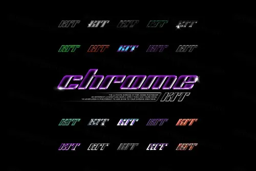 复古镀铬金属立体字文本样式PSD模板 Modern Revo