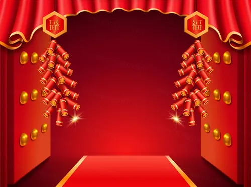 东方中国日式传统经典新年节日窗帘烟花鞭炮装饰元素矢量素材